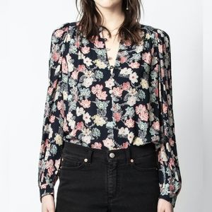 Zadig & Voltaire Tifany Top Flowers Print Blouse Size Small
